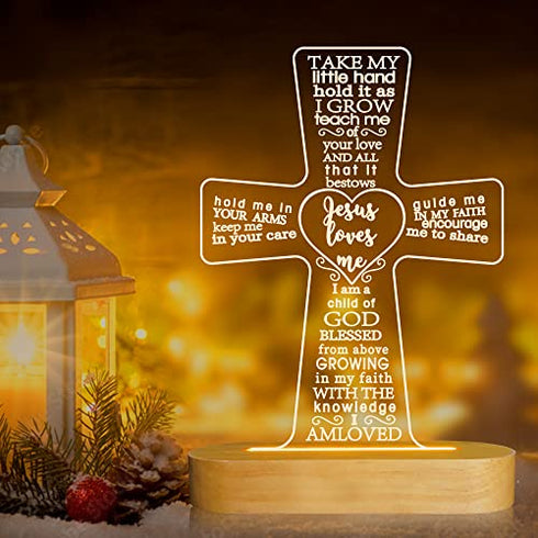 Lampeez Baptism Gift, Cross Wooden Lamp Novelty Night Light Illusion lamp for Kids